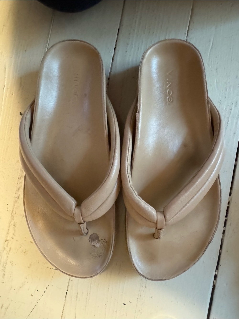 Vince Beige Leather Thong Sandals
